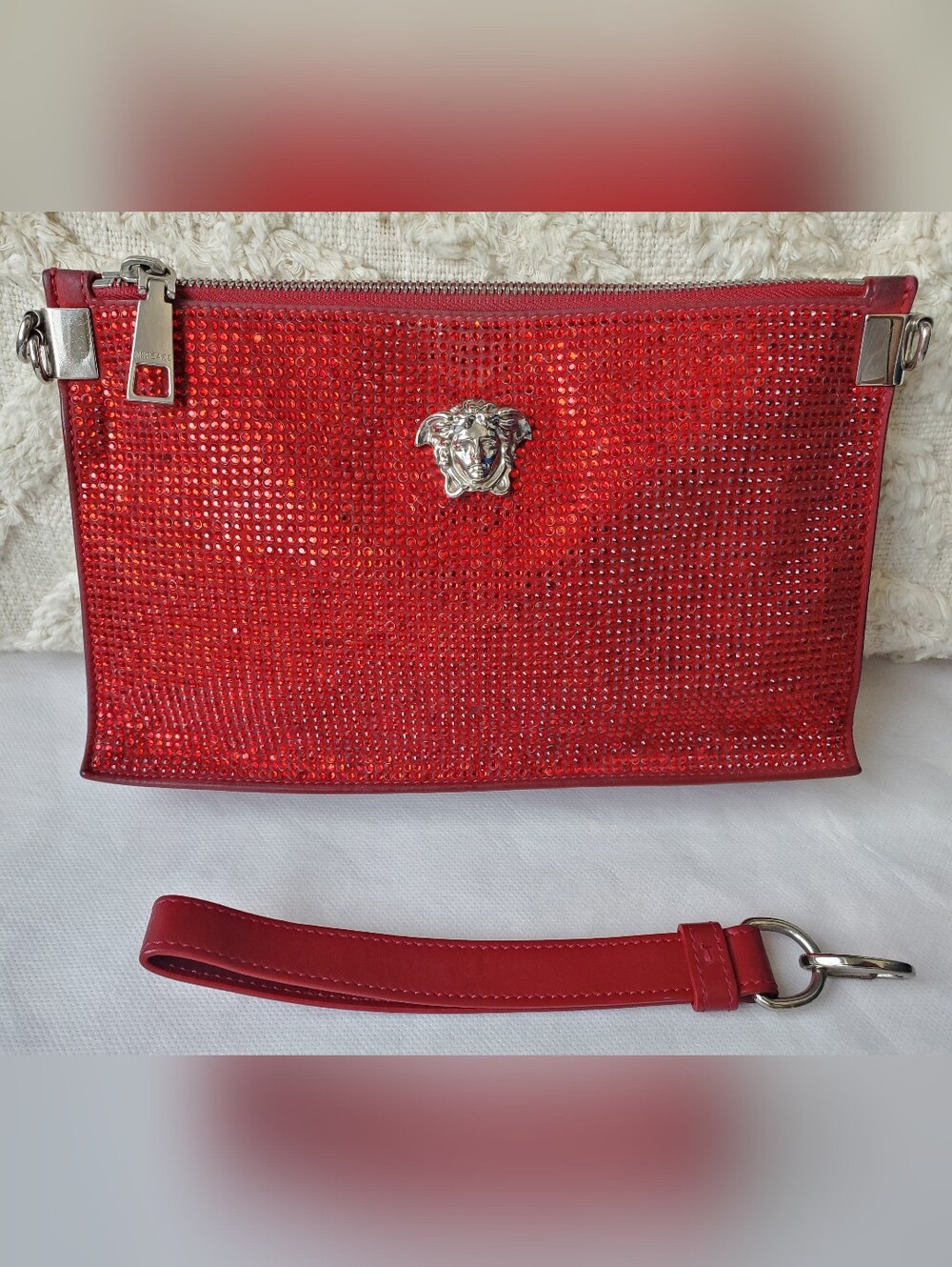 Versace Red Crystal-Embellished Wristlet Clutch - Picture 2 of 16
